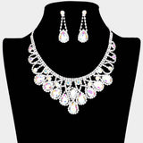 Crystal Teardrop Rhinestone Pave Evening Necklace - Madeline Love - Flyclothing LLC
