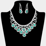 Crystal Teardrop Rhinestone Pave Evening Necklace - Madeline Love - Flyclothing LLC