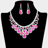 Crystal Teardrop Rhinestone Pave Evening Necklace - Madeline Love - Flyclothing LLC