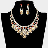 Crystal Teardrop Rhinestone Pave Evening Necklace - Madeline Love - Flyclothing LLC