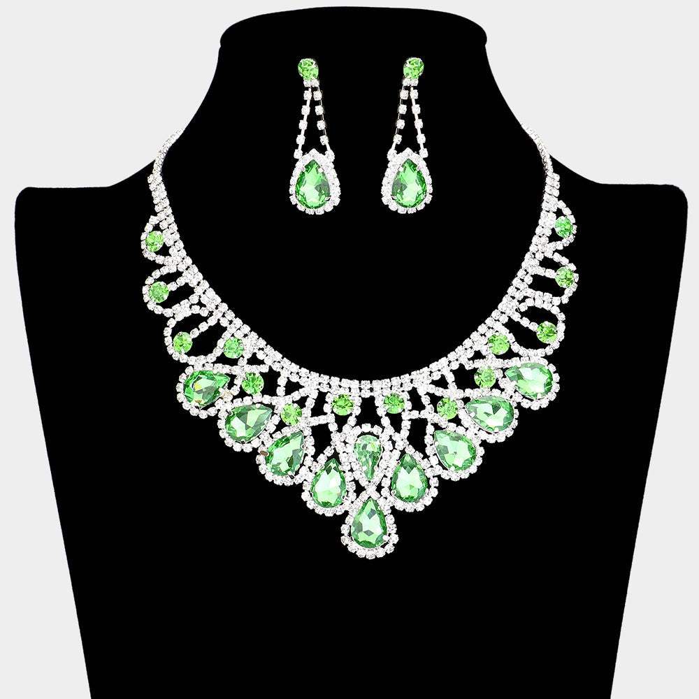 Crystal Teardrop Rhinestone Pave Evening Necklace - Madeline Love - Flyclothing LLC