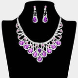 Crystal Teardrop Rhinestone Pave Evening Necklace - Madeline Love - Flyclothing LLC