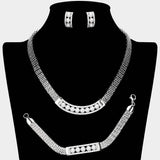 Pearl Pointed Bar Crystal Rhinestone Necklace Jewelry Set - Madeline Love - Flyclothing LLC