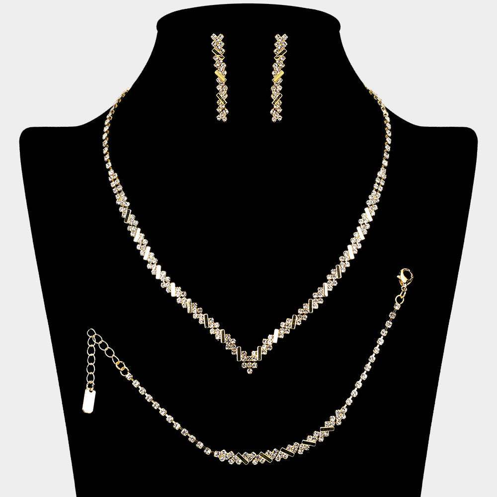 Crystal Rhinestone Necklace Jewelry Set - Madeline Love - Flyclothing LLC