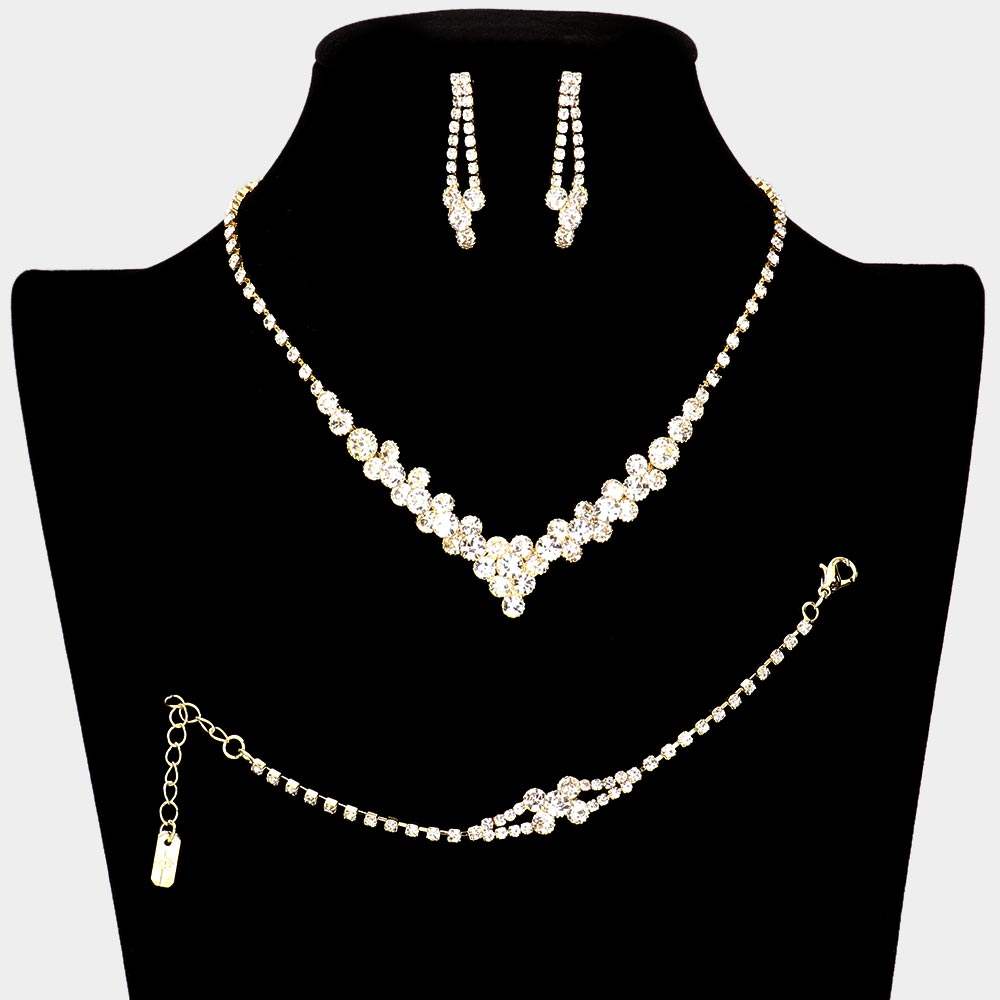 3PCS - Crystal rhinestone bubble necklace jewelry set - Madeline Love - Flyclothing LLC