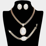 Marquise Rhinestone Trim Oval Dangle Necklace Jewelry Set - Madeline Love - Flyclothing LLC