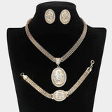 Marquise Rhinestone Trim Oval Dangle Necklace Jewelry Set - Madeline Love - Flyclothing LLC