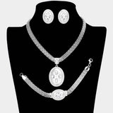 Marquise Rhinestone Trim Oval Dangle Necklace Jewelry Set - Madeline Love - Flyclothing LLC