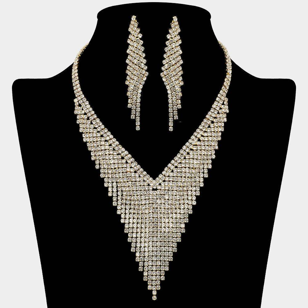 Crystal Rhinestone Marquise V-Collar Necklace - Madeline Love - Flyclothing LLC