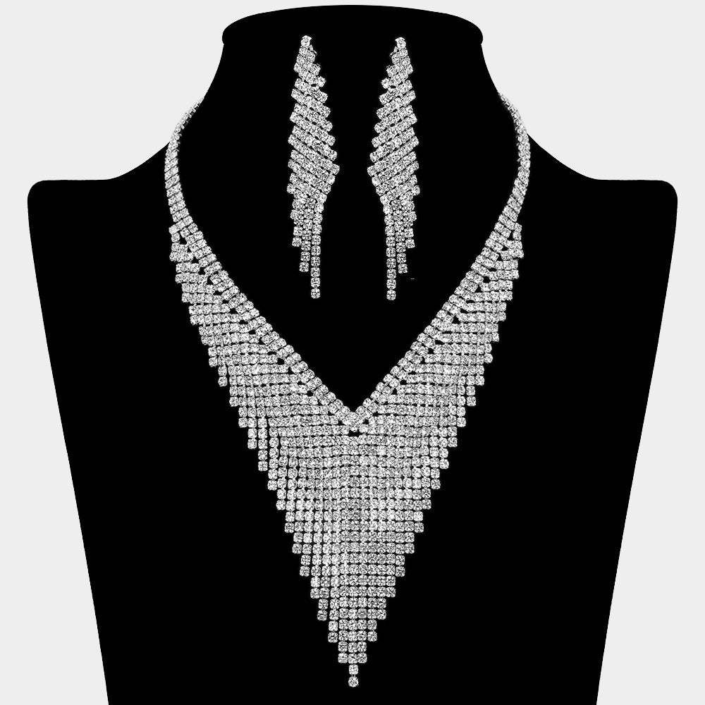 Crystal Rhinestone Marquise V-Collar Necklace - Madeline Love - Flyclothing LLC