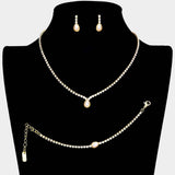 3PCS Teardrop Pearl Accented Rhinestone Necklace Jewelry Set - Madeline Love - Flyclothing LLC