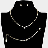 3PCS - Pave Crystal Rhinestone Marquise Necklace Set - Madeline Love - Flyclothing LLC