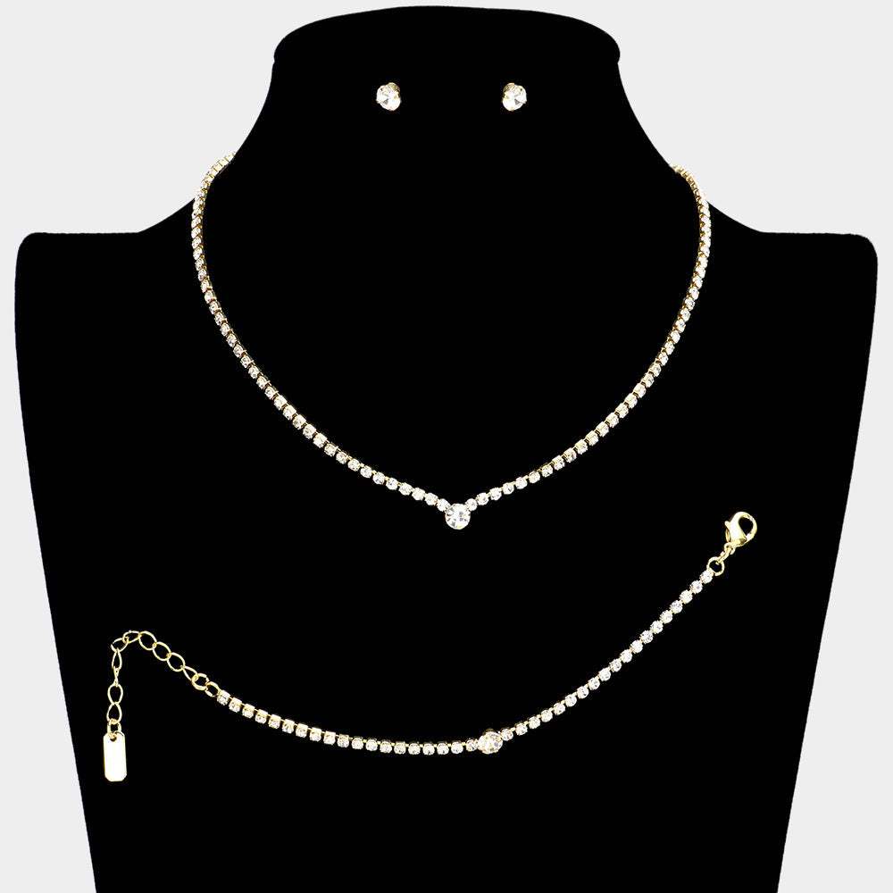 3PCS - Pave Crystal Rhinestone Marquise Necklace Set - Madeline Love - Flyclothing LLC