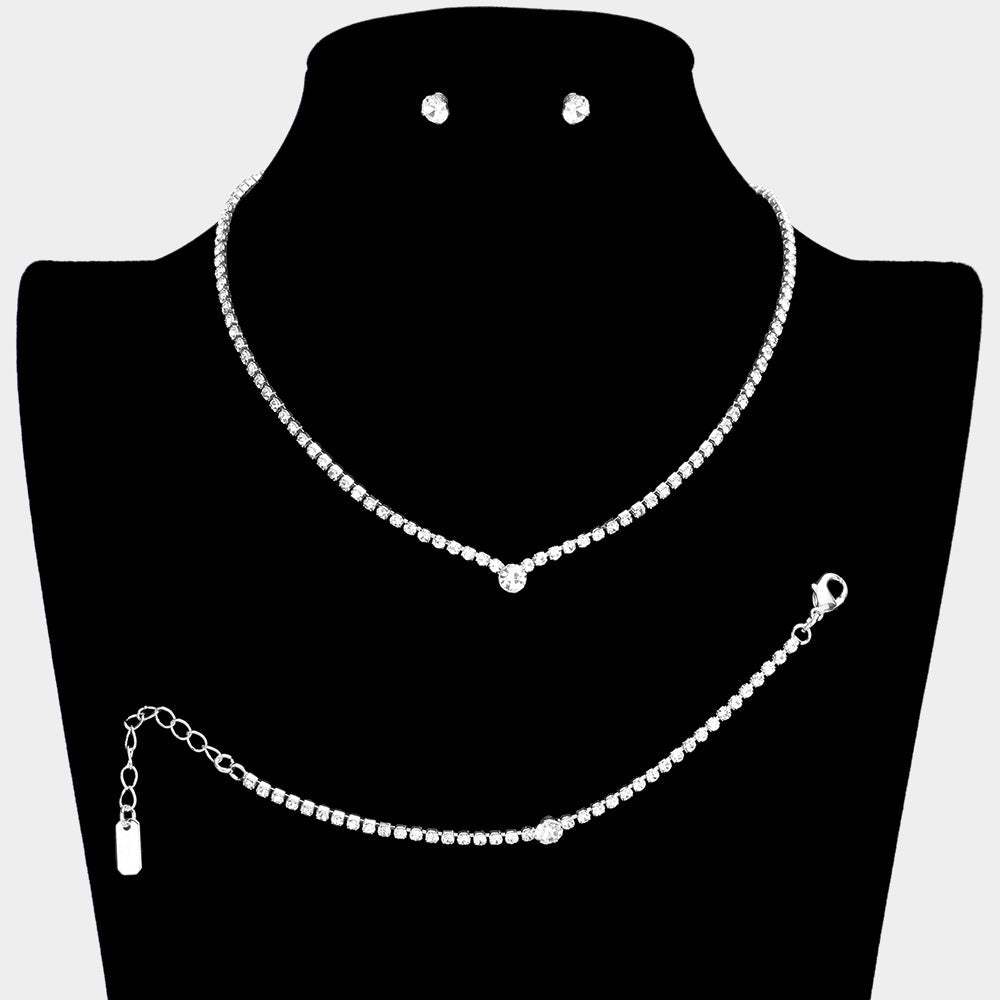 3PCS - Pave Crystal Rhinestone Marquise Necklace Set - Madeline Love - Flyclothing LLC