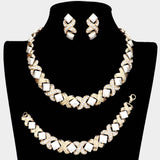 3PCS Pave Crystal Rhinestone Crisscross Necklace Jewelry Set - Madeline Love - Flyclothing LLC