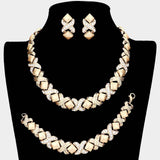 3PCS Pave Crystal Rhinestone Crisscross Necklace Jewelry Set - Madeline Love - Flyclothing LLC
