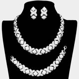 3PCS Pave Crystal Rhinestone Crisscross Necklace Jewelry Set - Madeline Love - Flyclothing LLC