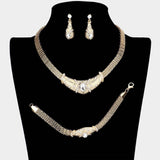 3PCS - Crystal Teardrop Accented Pendant Collar Necklace Set - Madeline Love - Flyclothing LLC