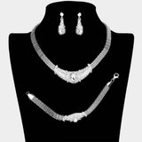 3PCS - Crystal Teardrop Accented Pendant Collar Necklace Set - Madeline Love - Flyclothing LLC