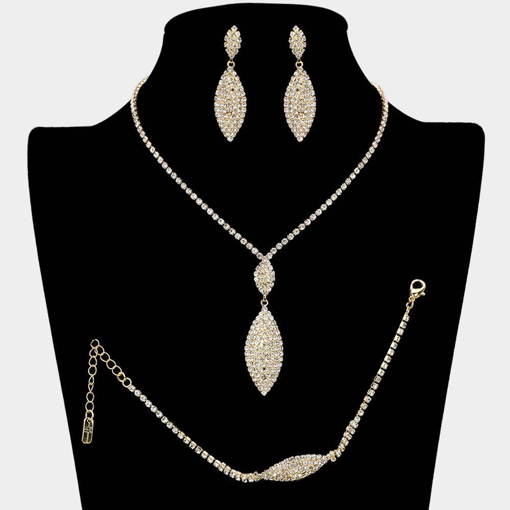 Rhinestone Paved Marquise Drop Necklace Set - Madeline Love - Flyclothing LLC