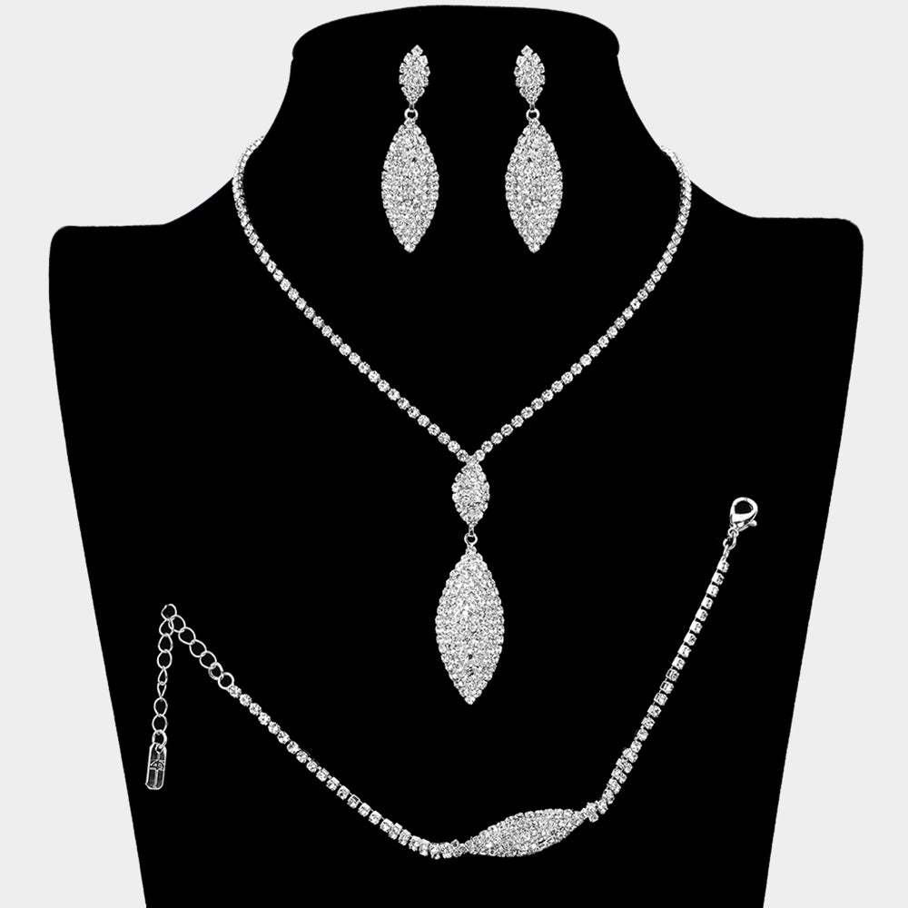 Rhinestone Paved Marquise Drop Necklace Set - Madeline Love - Flyclothing LLC