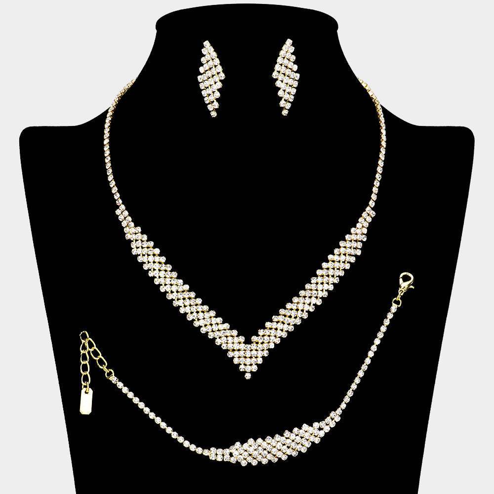 Rhinestone Paved V Shaped Jewelry Set - Madeline Love - Flyclothing LLC