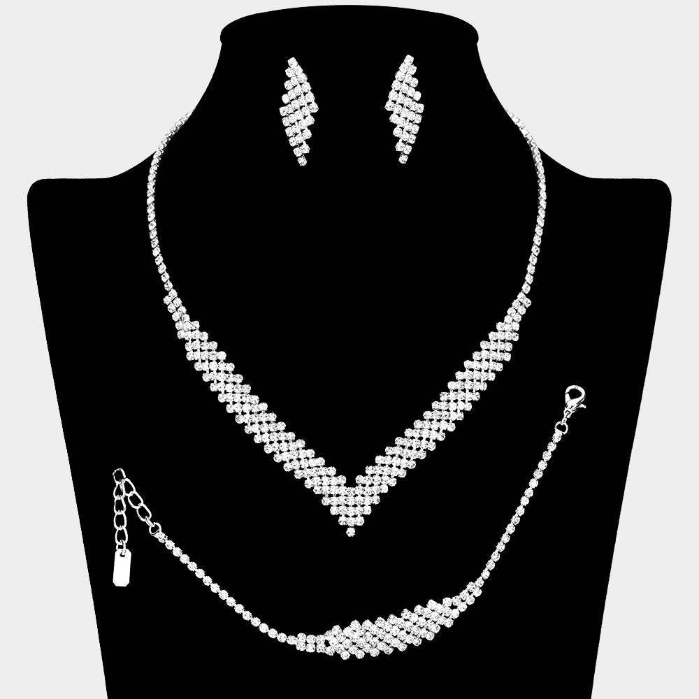 Rhinestone Paved V Shaped Jewelry Set - Madeline Love - Flyclothing LLC