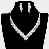 Rhinestone Paved V Shaped Necklace Clip on Earring Set - Madeline Love - Flyclothing LLC