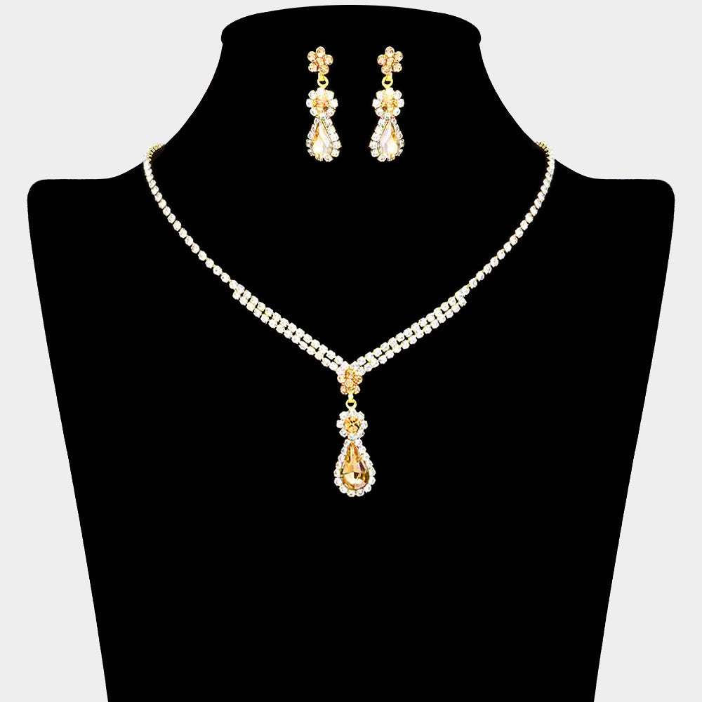 Teardrop Stone Accented Evening Necklace - Madeline Love - Flyclothing LLC