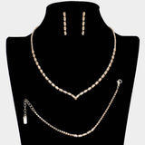 3PCS Chevron Accented Rectangle Stone Necklace Jewelry Set - Madeline Love - Flyclothing LLC