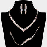 3PCS - Round Stone Detail Rhinestone Necklace Jewelry Set - Madeline Love - Flyclothing LLC