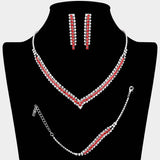3PCS - Round Stone Detail Rhinestone Necklace Jewelry Set - Madeline Love - Flyclothing LLC
