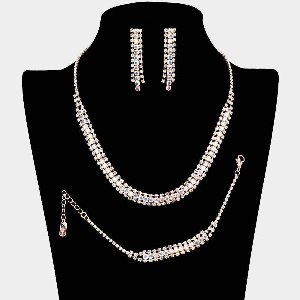 3PCS Rhinestone Necklace Jewelry Set - Madeline Love - Flyclothing LLC