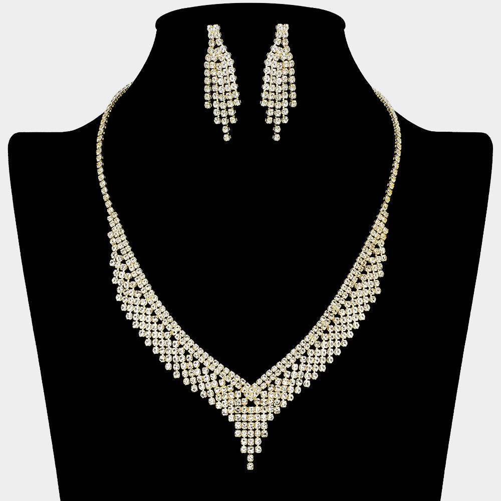 Rhinestone Paved Fringe Tip Collar Necklace - Madeline Love - Flyclothing LLC