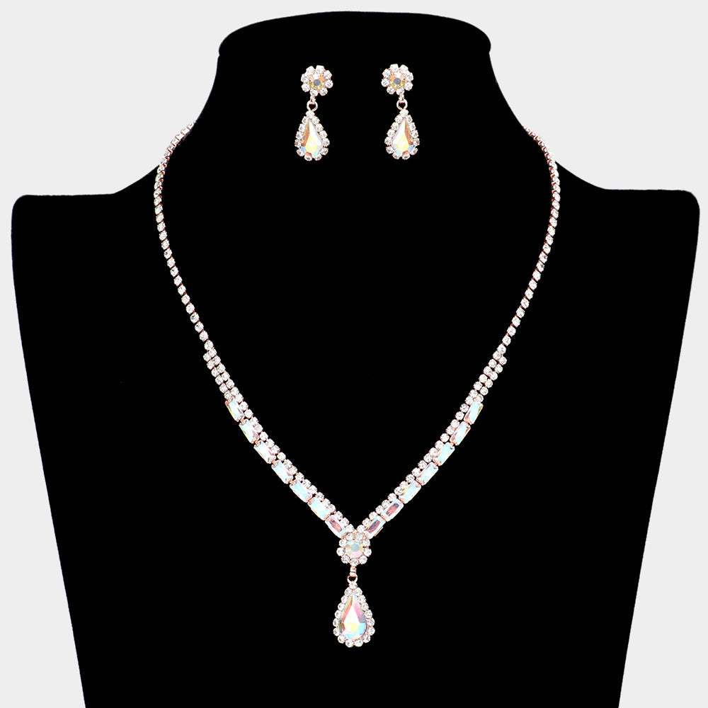 Teardrop Stone Accented Rhinestone Necklace - Madeline Love - Flyclothing LLC