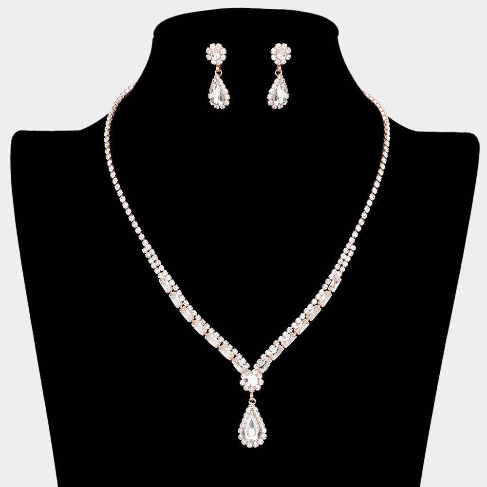 Teardrop Stone Accented Rhinestone Necklace - Madeline Love - Flyclothing LLC