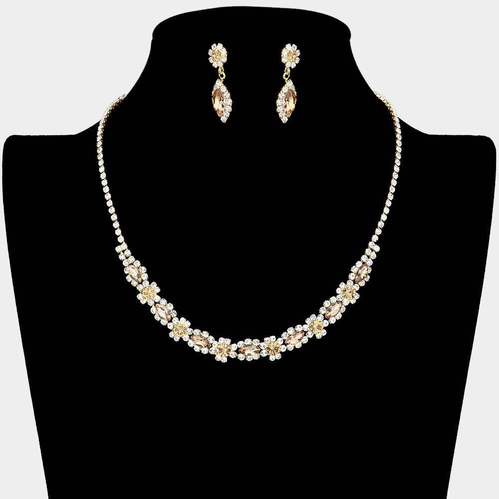 Marquise Round Stone Accented Rhinestone Necklace - Madeline Love - Flyclothing LLC