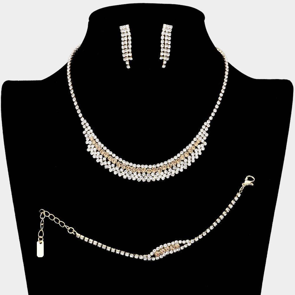 3PCS - Rhinestone Pave Necklace Set - Madeline Love - Flyclothing LLC