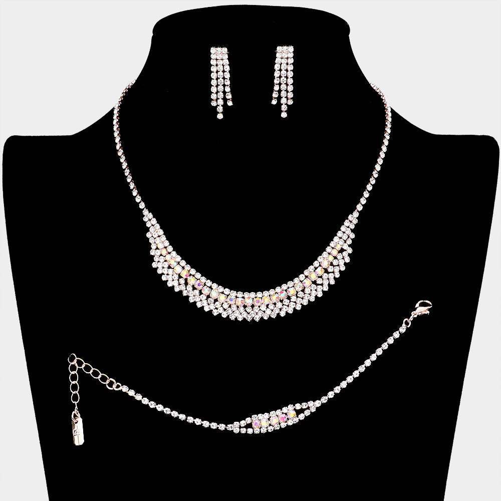 3PCS - Rhinestone Pave Necklace Set - Madeline Love - Flyclothing LLC