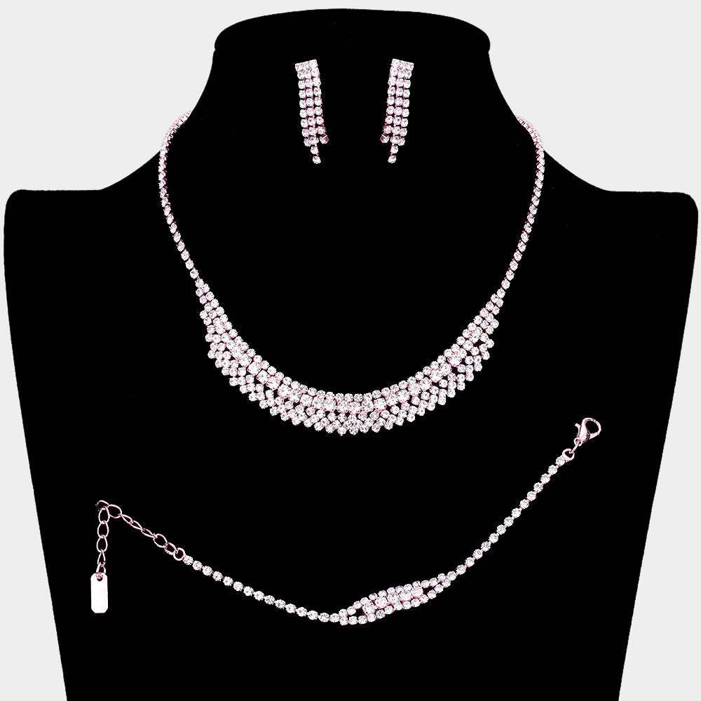 3PCS - Rhinestone Pave Necklace Set - Madeline Love - Flyclothing LLC
