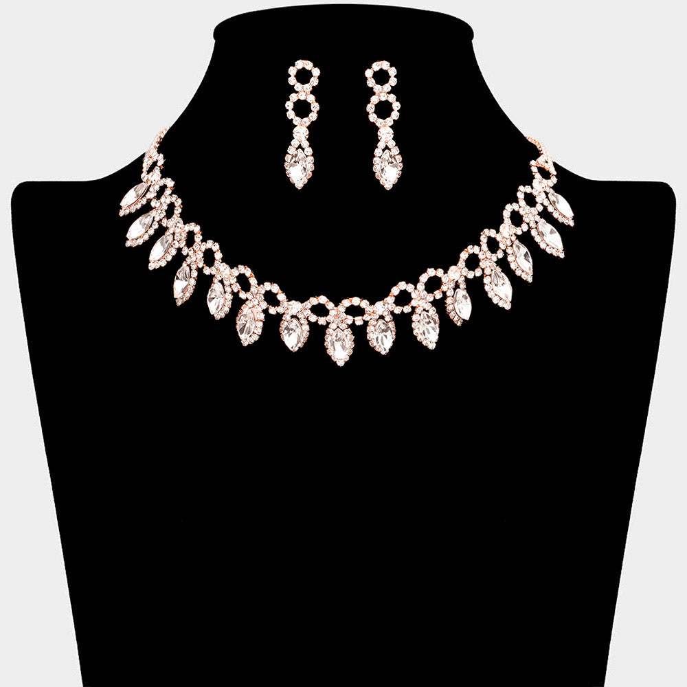 Marquise Stone Cluster Rhinestone Evening Necklace - Madeline Love - Flyclothing LLC