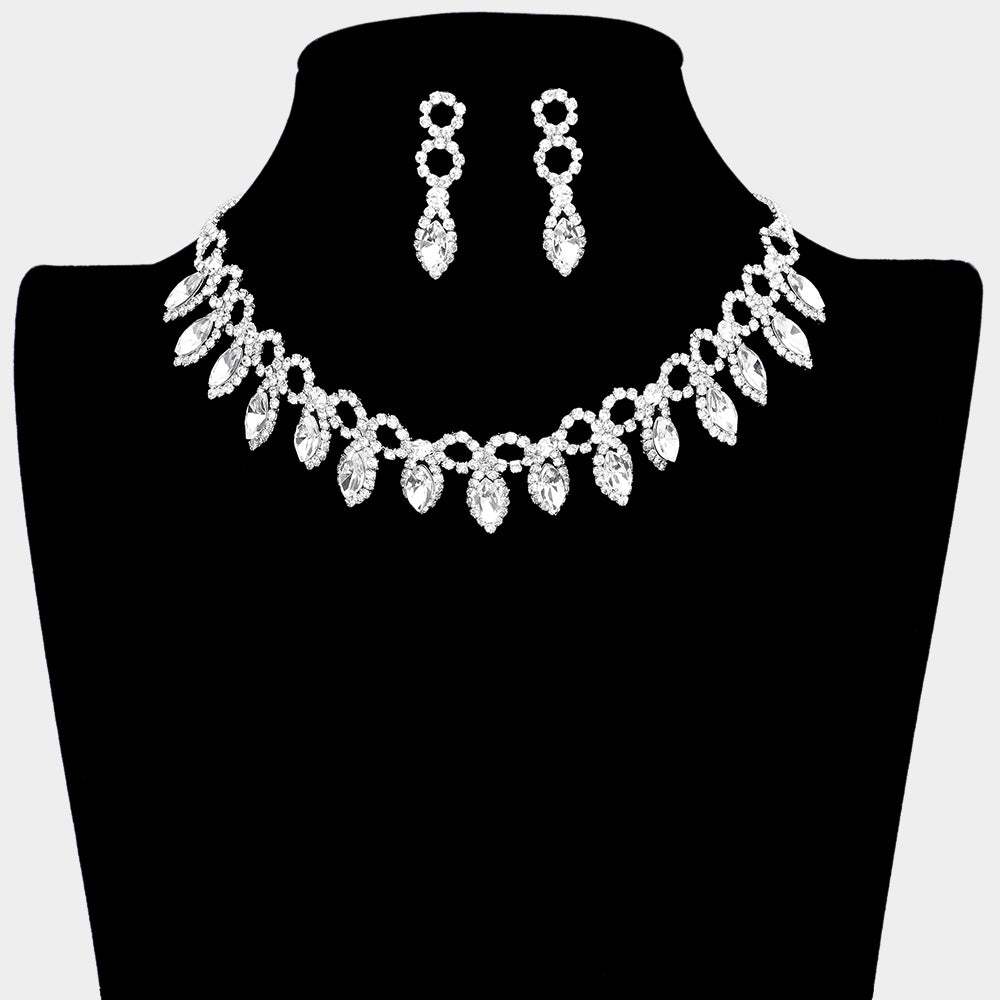 Marquise Stone Cluster Rhinestone Evening Necklace - Madeline Love - Flyclothing LLC