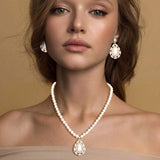 Rhinestone Embellished Teardrop Pearl Accented Necklace - Madeline Love - Flyclothing LLC
