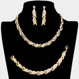 3PCS - Rhinestone Embellished Braided Necklace Jewelry Set - Madeline Love - Flyclothing LLC
