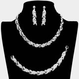 3PCS - Rhinestone Embellished Braided Necklace Jewelry Set - Madeline Love - Flyclothing LLC