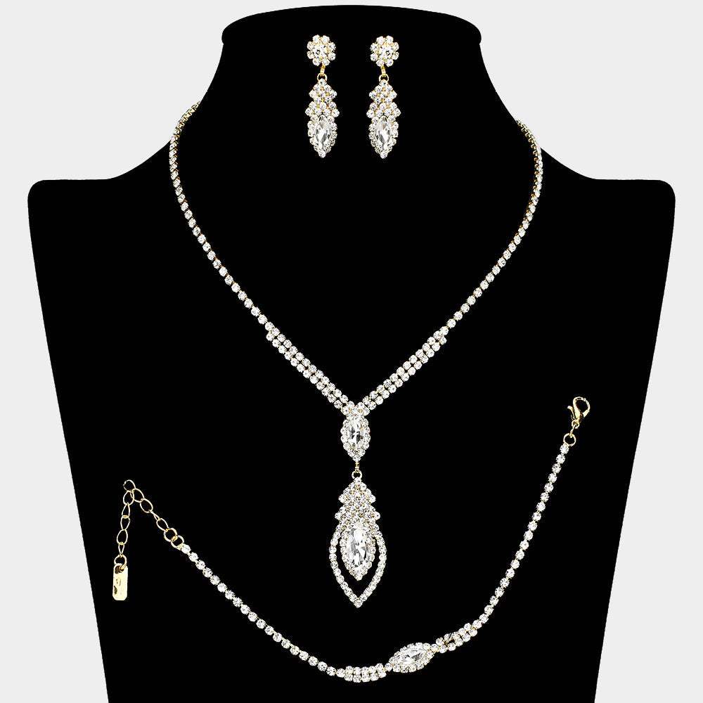 Marquise Stone Embellished Rhinestone Paved Jewelry Set - Madeline Love - Flyclothing LLC