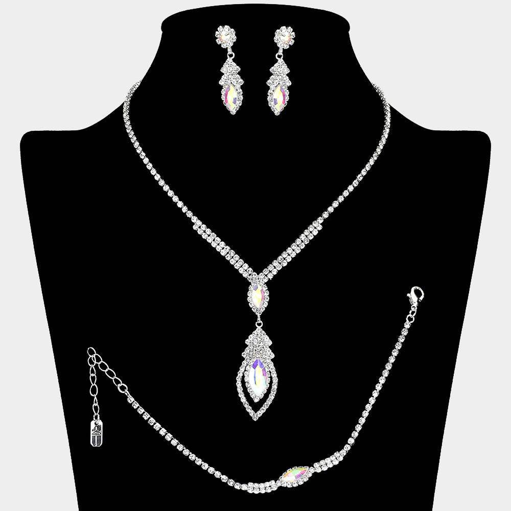 Marquise Stone Embellished Rhinestone Paved Jewelry Set - Madeline Love - Flyclothing LLC