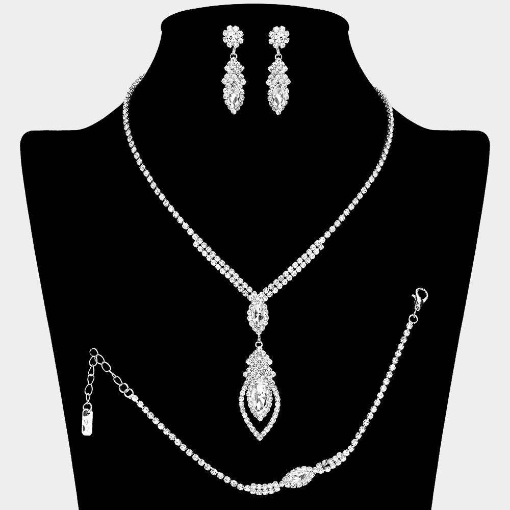 Marquise Stone Embellished Rhinestone Paved Jewelry Set - Madeline Love - Flyclothing LLC