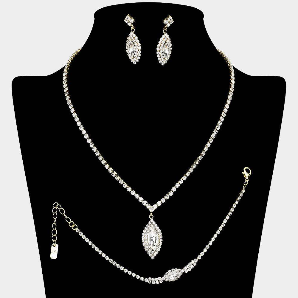 Marquise Stone Pendant Accented Rhinestone Paved Jewelry Set - Madeline Love - Flyclothing LLC