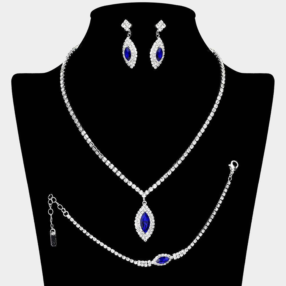 Marquise Stone Pendant Accented Rhinestone Paved Jewelry Set - Madeline Love - Flyclothing LLC
